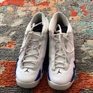 White and blue used air Jordan shoes